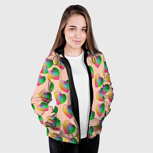 Женская куртка Цветной листик / 3D-Черный – фото 3