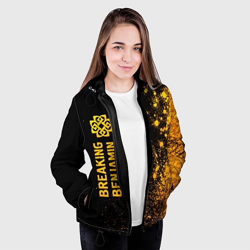 Женская куртка Breaking Benjamin - gold gradient: по-вертикали / 3D-Черный – фото 3