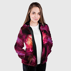 Куртка с капюшоном женская Розовый цветок в огне - нейросеть, цвет: 3D-черный — фото 2