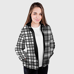 Куртка с капюшоном женская Черно-белый паттерн клетка, цвет: 3D-черный — фото 2