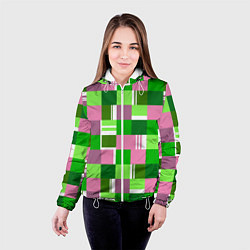 Куртка с капюшоном женская Ретро квадраты ванильные, цвет: 3D-белый — фото 2