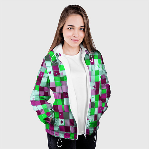 Женская куртка Ретро Квадраты / 3D-Белый – фото 3