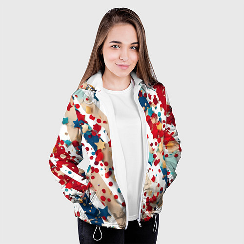 Женская куртка Новогодние линии красный синий / 3D-Белый – фото 3