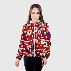 Куртка с капюшоном женская Новогодний паттерн с дедами морозами, цвет: 3D-белый — фото 2