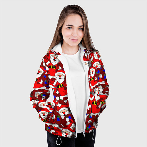 Женская куртка Новогодний паттерн с дедами морозами / 3D-Белый – фото 3