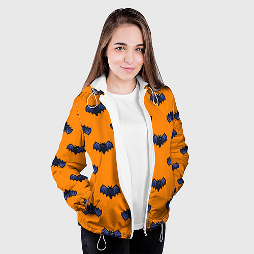 Женская куртка Летучие мыши - паттерн оранжевый / 3D-Белый – фото 3