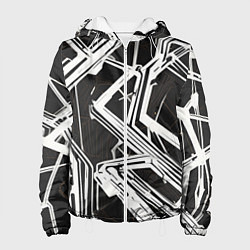 Куртка с капюшоном женская Белые полосы на чёрном фоне, цвет: 3D-белый