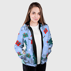 Куртка с капюшоном женская Снеговики с новогодними подарками паттерн, цвет: 3D-черный — фото 2