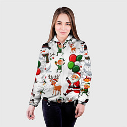 Куртка с капюшоном женская Зимний праздник - деды морозы гномы олени, цвет: 3D-белый — фото 2