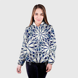 Куртка с капюшоном женская Стилизованные цветы абстракция синее-белый, цвет: 3D-белый — фото 2