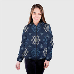 Куртка с капюшоном женская Снежинки спицами - узоры зимы, цвет: 3D-черный — фото 2