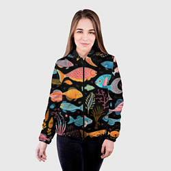 Куртка с капюшоном женская Фолк-арт рыбовы, цвет: 3D-черный — фото 2
