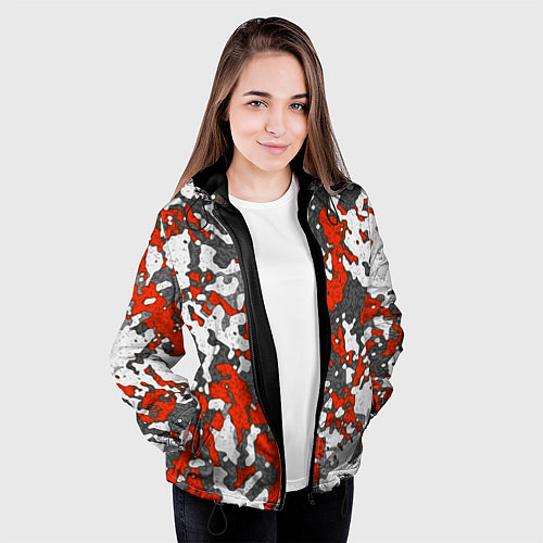 Женская куртка Абстракция серо-красная / 3D-Черный – фото 3