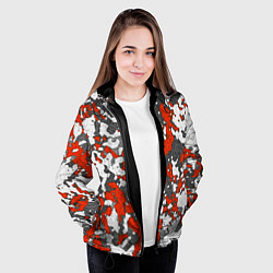 Куртка с капюшоном женская Абстракция серо-красная, цвет: 3D-черный — фото 2