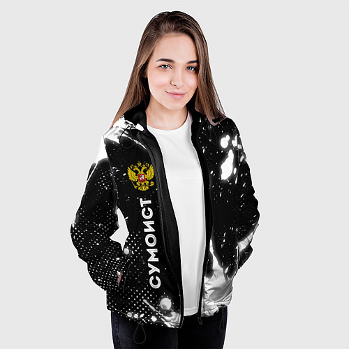 Женская куртка Сумоист из России и герб РФ: по-вертикали / 3D-Черный – фото 3