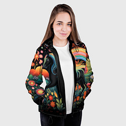 Куртка с капюшоном женская Лошадка с радужной гривой в стиле фолк-арт, цвет: 3D-черный — фото 2