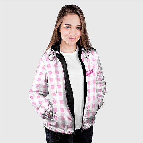 Женская куртка Barbie - розовая клетка костюма из фильма / 3D-Черный – фото 3