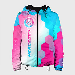 Куртка с капюшоном женская Mercedes neon gradient style по-вертикали, цвет: 3D-черный