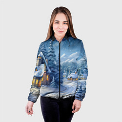 Куртка с капюшоном женская Новогодний домик, цвет: 3D-черный — фото 2