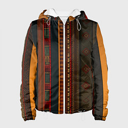 Куртка с капюшоном женская Этнический узор в вертикальную полоску, цвет: 3D-белый