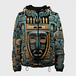 Куртка с капюшоном женская Орнамент с маской в египетском стиле, цвет: 3D-черный