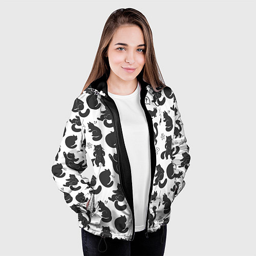 Женская куртка Эмоциональные черно-белые коты / 3D-Черный – фото 3