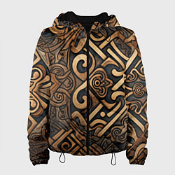 Куртка с капюшоном женская Асимметричный узор в викингском стиле, цвет: 3D-черный