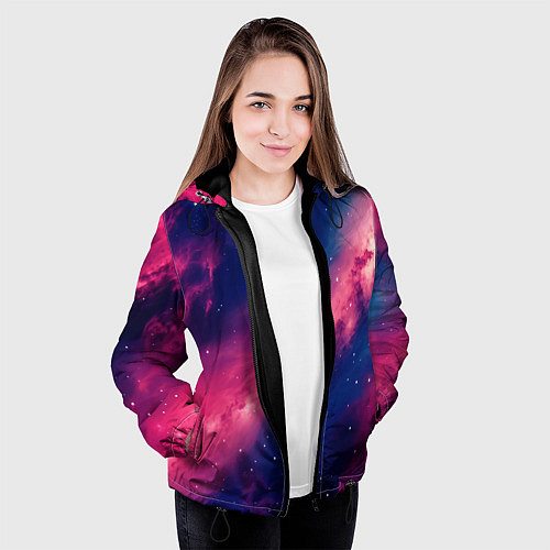 Женская куртка Галактика в розовом цвете / 3D-Черный – фото 3