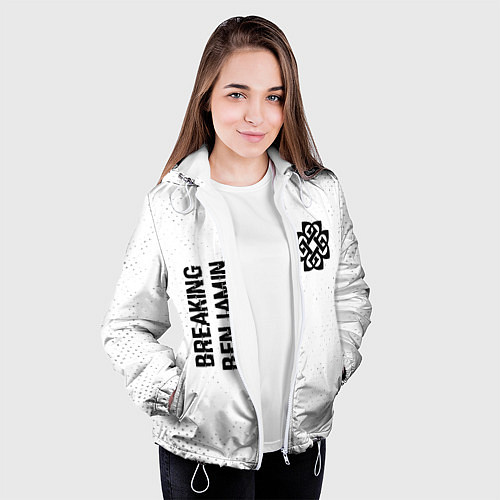 Женская куртка Breaking Benjamin glitch на светлом фоне вертикаль / 3D-Белый – фото 3