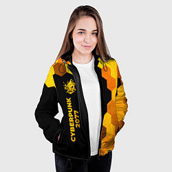 Куртка с капюшоном женская Cyberpunk 2077 - gold gradient по-вертикали, цвет: 3D-черный — фото 2