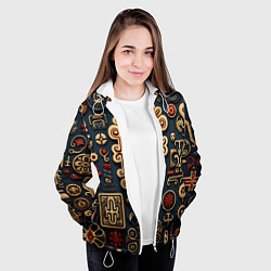 Куртка с капюшоном женская Абстрактный паттерн в славянском стиле, цвет: 3D-белый — фото 2