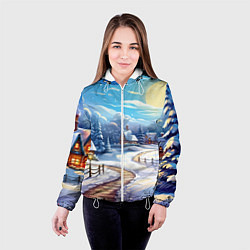 Куртка с капюшоном женская Новогоднее настроение пейзаж, цвет: 3D-белый — фото 2