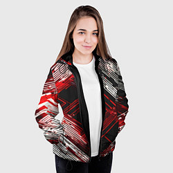 Куртка с капюшоном женская Киберпанк линии белые и красные, цвет: 3D-черный — фото 2