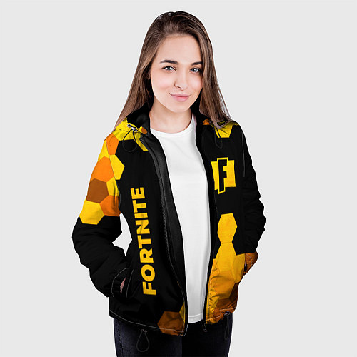 Женская куртка Fortnite - gold gradient вертикально / 3D-Черный – фото 3