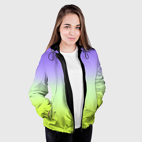 Женская куртка Фиолетовый мятный и желто-зеленый градиент / 3D-Черный – фото 3