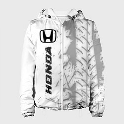 Куртка с капюшоном женская Honda speed на светлом фоне со следами шин по-верт, цвет: 3D-белый