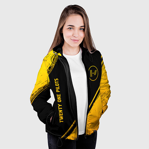 Женская куртка Twenty One Pilots - gold gradient вертикально / 3D-Черный – фото 3