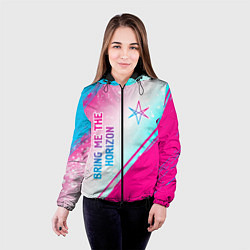 Куртка с капюшоном женская Bring Me the Horizon neon gradient style вертикаль, цвет: 3D-черный — фото 2