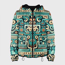 Куртка с капюшоном женская Абстрактный паттерн в ацтекском стиле, цвет: 3D-черный