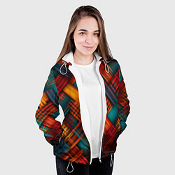 Куртка с капюшоном женская Разноцветная клетка в шотландском стиле, цвет: 3D-белый — фото 2