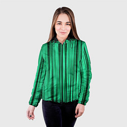 Куртка с капюшоном женская Абстракция полосы зелёные, цвет: 3D-черный — фото 2