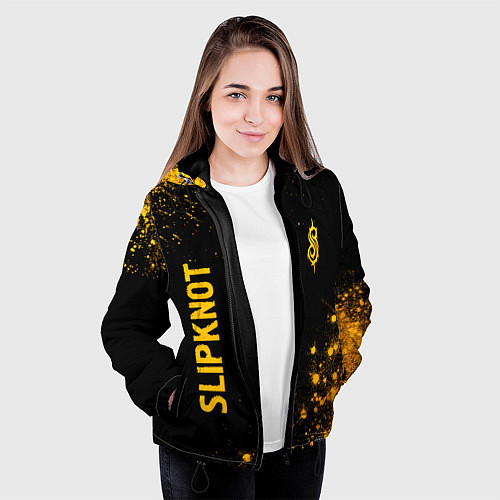 Женская куртка Slipknot - gold gradient вертикально / 3D-Черный – фото 3