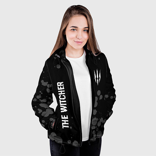 Женская куртка The Witcher glitch на темном фоне вертикально / 3D-Черный – фото 3