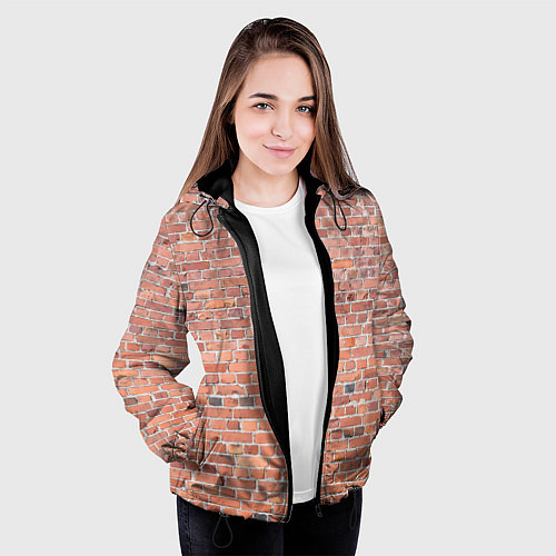 Женская куртка Кирпичная стена узор / 3D-Черный – фото 3