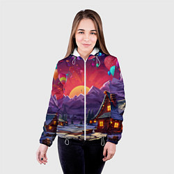 Куртка с капюшоном женская Новогодний закат, цвет: 3D-белый — фото 2