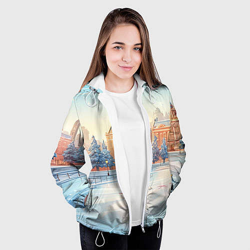 Женская куртка Новогодняя городская площадь / 3D-Белый – фото 3