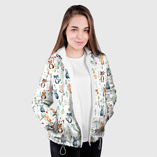Женская куртка Акварельные сказочные лесные звери от нейросети - / 3D-Белый – фото 3