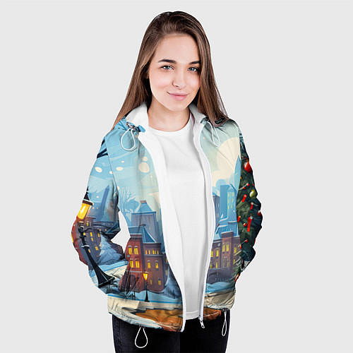 Женская куртка Новогодний город / 3D-Белый – фото 3