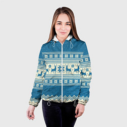 Куртка с капюшоном женская Sweater with deer on a blue background, цвет: 3D-белый — фото 2