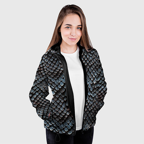 Женская куртка Паттерн чешуя дракона / 3D-Черный – фото 3